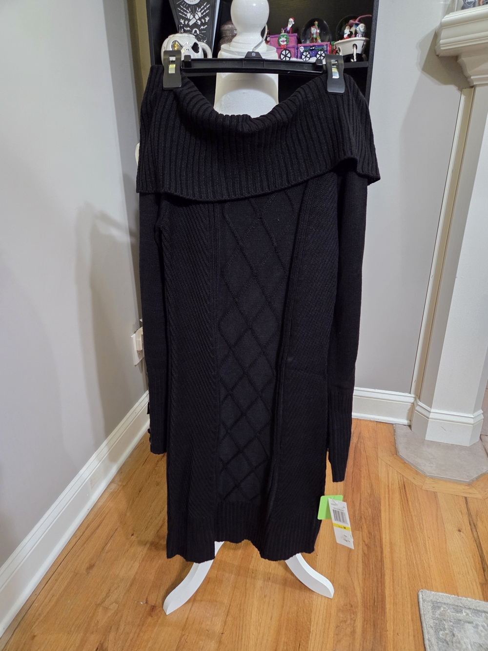 Takara Jrs. Black Off-the-Shoulder Cable Knit Sweater Dress
